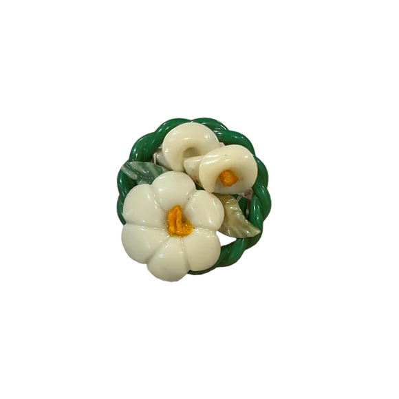 Handcrafted vintage calla lily pin brooch - Picture 4 of 7